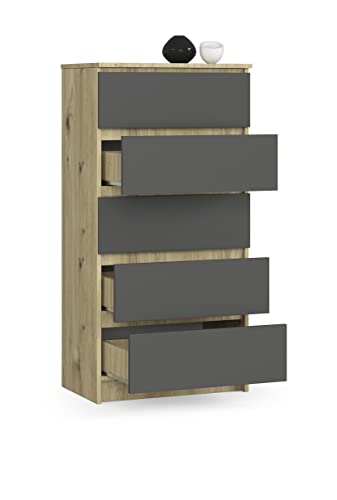 Kommode mit 5 Schubladen, Sideboard, Multifunktionsschrank, Wohnzimmer, Esszimmer 60x121x40cm (Eiche Artisan/Grau) von Generic