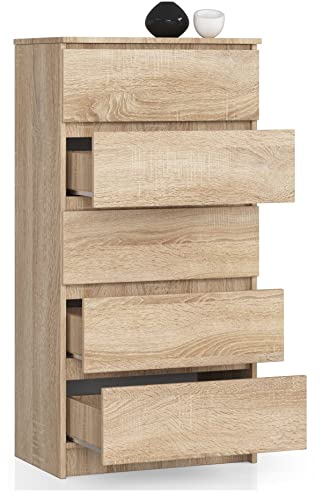 Kommode mit 5 Schubladen, Sideboard, Multifunktionsschrank, Wohnzimmer, Esszimmer 60x121x40cm (Eiche Sonoma) von Generic