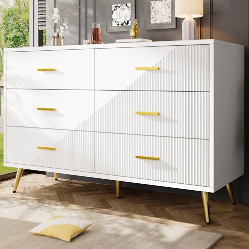 Kommode mit 6 Schubladen – moderner Aufbewahrungsschrank aus MDF mit 3D-Türdesign und goldenen Beinen, Sideboard für Schlafzimmer, Wohnzimmer und Esszimmer Kommode mit 6 Schubladen – moderner Aufbewahrungsschrank aus MDF mit 3D-Türdesign und goldenen Beinen, Sideboard für Schlafzimmer, Wohnzimmer und Esszimmer von Generic
