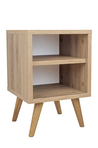 Nachtschrank Eiche mit Regal - Kleiner Couchtisch - Minimalistisch Beistelltisch Holz Seitenschrank - Betttisch Regal - Nachtkästchen auf Holzbeinen von Generic