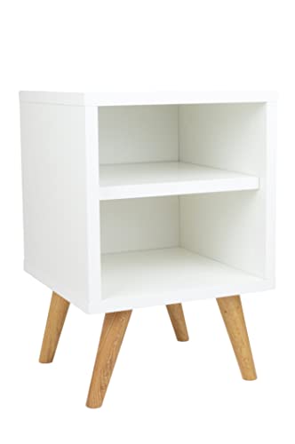 Nachtschrank Weiss mit Regal - Kleiner Couchtisch Weiß - Beistelltisch Holz Seitenschrank - Nachttisch schmal – Nachtkästchen auf Holzbeinen von Generic