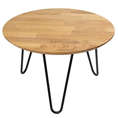 Kleiner Couchtisch Eiche – Minimalistisch Rund Beistelltisch Holz - Nachttisch schmal auf Metallbeine Tisch Holztisch, Schwarz von Generic