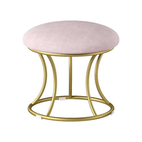 Kompakter Fußstütze, Gepolsterter Schminkhocker mit Goldenen Metallbeinen, Rutschfester Runder Pouf für Wohnzimmer, Schlafzimmer, Schmink- oder Partysitze(Pink) von Generic