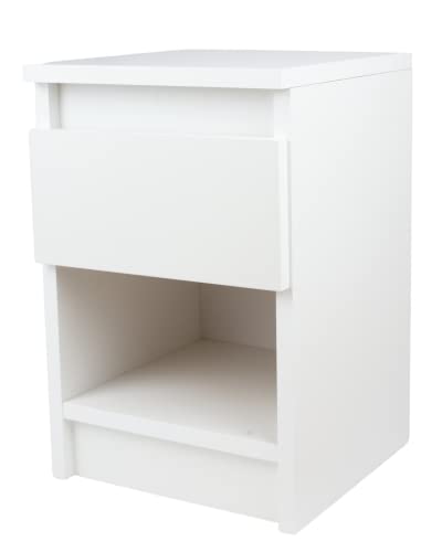 Nachtschrank Weiss mit eine Schublade - Kleiner Couchtisch Weiß - Minimalistisch Beistelltisch Holz - Betttisch - Nachtkästchen mit Schublade von Generic