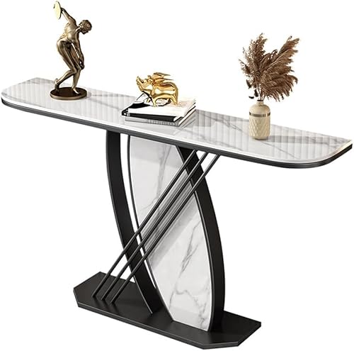 Konsolentisch, Moderner Konsolentisch In Gold Und Schwarz Mit Metallgestell, Schmaler Eingangstisch Aus Kunstmarmor, Breiterer Langer Tisch Mit Tischplatte, Black, 150x30x80cm von Generic
