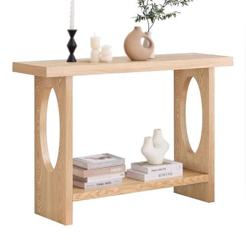 Konsolentisch Holz Schwarz Feinporige Oberfläche Zweistöckige Ablagefläche Schmaler Konsolentisch Holz Verstellbare Gleiter Geeignet für Flure und Eingangsbereiche(A,100 * 30 * 80cm) von Generic