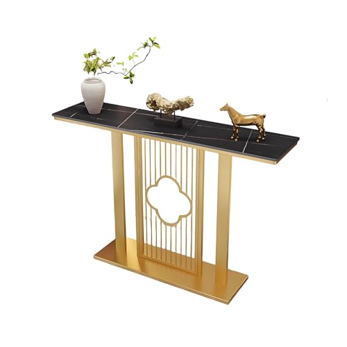 Konsolentisch Moderner Stilvoller Metall Schmaler Beistelltisch mit Kreativer Steinplatte für Flur, Schlafzimmer, Wohnzimmer Diele Leicht zu Montieren(Black,120 * 30 * 80cm) von Generic