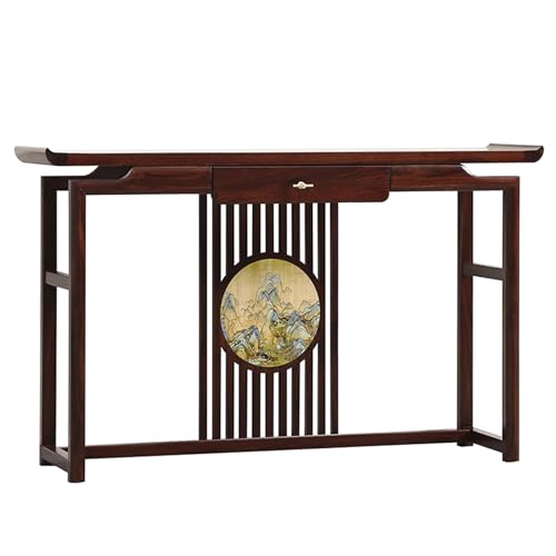 Konsolentisch Schmal Holz Vintage mit Schubladen Eingangstisch mit Landschaftsdekoration Flur Möbel Sofatisch für Kleinen Raum für Eingangsbereich, Wohnzimmer, Flur(100x35x85cm) von Generic