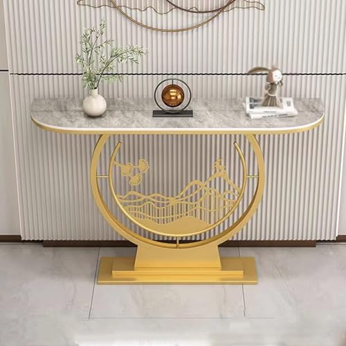 Konsolentisch Schmal Italienischer Stil Leichter Luxus Steinplatte Flurtisch mit Doppelschichtigem Verstärktem Goldfuß Flur Möbel für Eingangsbereich, Wohnzimmer, Flur(Gray,100 * 30 * 80cm) von Generic
