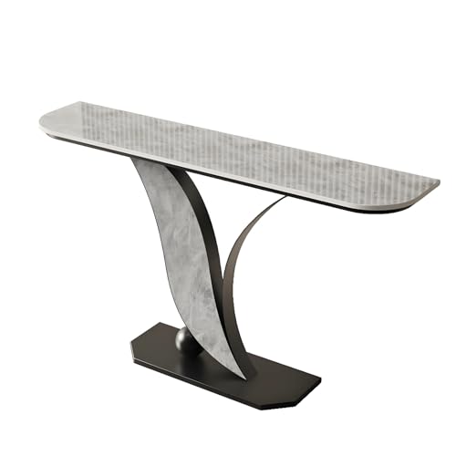 Konsolentisch Schmal Leichter Luxus Metallrahmen Console Table Konsolentischs mit Steinplatte, Abgerundet für Flur, Schlafzimmer, Wohnzimmer(Gray,120 * 30 * 80cm) von Generic