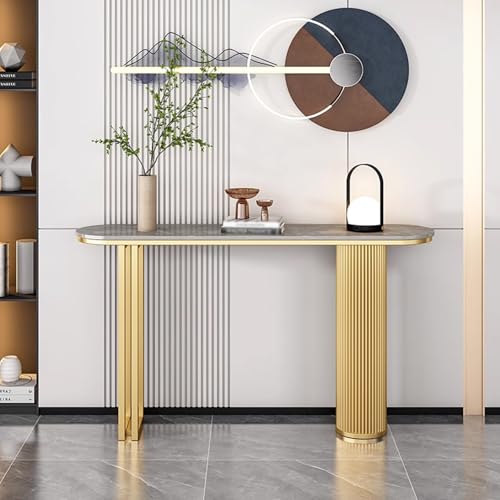 Konsolentisch Schmal Leichter Luxus Nordischer Schiefer Eingangstisch mit Goldenem Eisengestell Sofatisch Flur Möbel Abgerundete Ecken für Eingangsbereich, Wohnzimmer, Flur(Gray,100 * 30 * 80cm) von Generic
