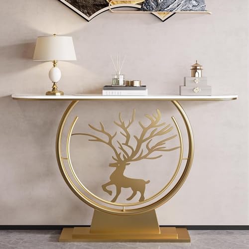 Konsolentisch Schmal mit Goldenem Hirschdekor Hochtemperaturfarbe Flur Möbel mit Italienischer Rockboard-Tischplatte Konsolen-Beistelltisch für Eingangsbereich, Wohnzimmer, Flur(Gold,120 * 30 * 80cm) Konsolentisch Schmal mit Goldenem Hirschdekor Hochtemperaturfarbe Flur Möbel mit Italienischer Rockboard-Tischplatte Konsolen-Beistelltisch für Eingangsbereich, Wohnzimmer, Flur(Gold,120 * 30 * 80cm) von Generic