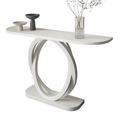 Konsolentisch Wohndeko Moderner Leichter Luxus Console Table aus Verdickter Steinplatte mit Abgerundeten Ecken für Flur, Schlafzimmer, Wohnzimmer und Foyer(White,120 * 30 * 80cm) von Generic