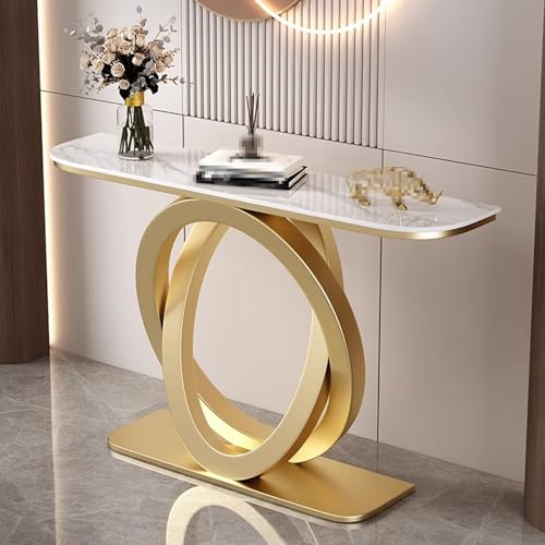Konsolentisch für den Eingangsbereich Arbeitsplatte aus Steinplatten Beine aus Schmiedeeisen Console Table Gold Abgerundete Kanten Geeignet für Wohnzimmer und Flure(H,120 * 30 * 80cm) von Generic