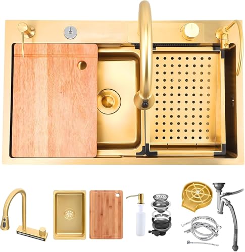 Koogiddr 80 X 45 cm Nein Edelstahlspüle Golden Multifutiol Bar Spüle 1 Becken Einbauspüle Mit Zubehör Wie Z.b. Ausziehbares Waschbecken Mit 5 Hahnlöchern, Gold, 75x45cm Koogiddr 80 X 45 cm Nein Edelstahlspüle Golden Multifutiol Bar Spüle 1 Becken Einbauspüle Mit Zubehör Wie Z.b. Ausziehbares Waschbecken Mit 5 Hahnlöchern, Gold, 75x45cm von Generic