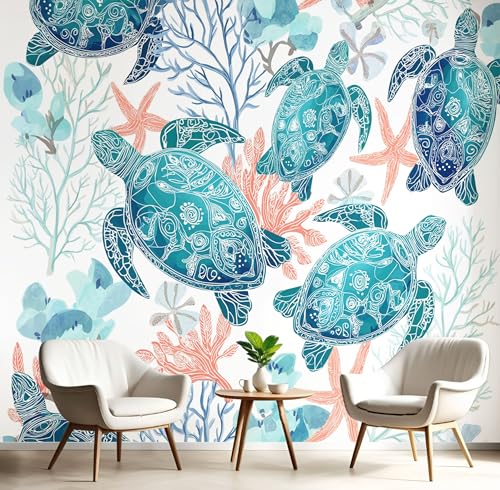 Korallen, Meeresschildkröten Tapete Selbstklebende Tapete Aquarellstil Mustertapete Grün Tapeten Wohnzimmer Muster Möbelfolie Schlafzimmer Flur Wand Dekoration 350×256Cm Korallen, Meeresschildkröten Tapete Selbstklebende Tapete Aquarellstil Mustertapete Grün Tapeten Wohnzimmer Muster Möbelfolie Schlafzimmer Flur Wand Dekoration 350×256Cm von Generic