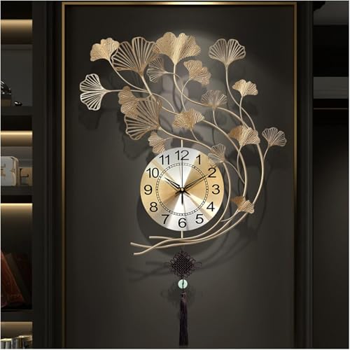 Kreative Metall Ginkgo Blatt Wanduhren, 3D Dekorative Stille, Nicht Tickende Quarzuhr, Handgemachte Kreative Kunst Wanduhr Geschenk Für Küche, Wohnzimmer Und Schlafzimmer, Gold, 50 * 55CM Kreative Metall Ginkgo Blatt Wanduhren, 3D Dekorative Stille, Nicht Tickende Quarzuhr, Handgemachte Kreative Kunst Wanduhr Geschenk Für Küche, Wohnzimmer Und Schlafzimmer, Gold, 50 * 55CM von Generic