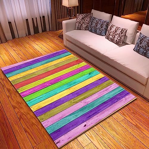 Kreative Regenbogen-Holzleisten 3D-Gedruckte Teppiche Für Wohnzimmer, rutschfeste Teppiche, Schlafzimmer, Nachttisch, Waschbare Fußmatten, 50 X 80 cm / 19,6 X 31,5 Zoll - Leicht Zu Reinigend 0 von Generic