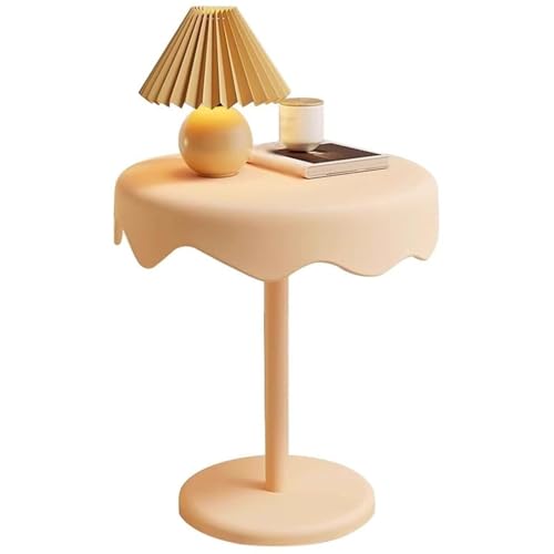 Kreativer moderner Beistelltisch, Kleiner runder Couchtisch, Akzenttisch-Nachttisch mit glatter, gewellter Kante, für Wohnzimmer, Schlafzimmer, kleine Räume(Khaki) von Generic