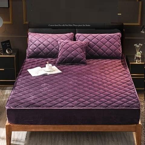 Kristall Samt Verdicken Gesteppter Matratzenbezug Warmer Weicher Plüsch Queen King Steppbett Spannbetttuch, Dark Purple, 90x190x30cm Kristall Samt Verdicken Gesteppter Matratzenbezug Warmer Weicher Plüsch Queen King Steppbett Spannbetttuch, Dark Purple, 90x190x30cm von Generic