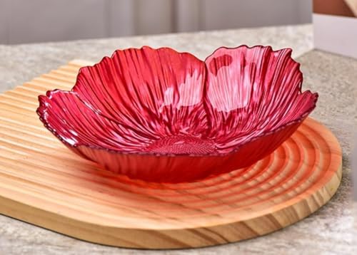 Kristallglas Obstschale Nordisch Modern Perlmuttartig Blumenform Große Dekorative Snackplatte Haushaltsgebrauch Farbe, Red, 19x4.8cm von Generic