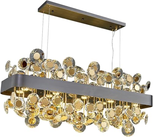 Kronleuchter, Kronleuchter, Luxuriöser Moderner Kristall, Kompatibel Mit Esszimmer –-Led-Kristalllampe, Rechteckige Hängeleuchte Für Kücheninseln,/Einfarbig/L110*W32*H40Cm/Warm3000K von Generic