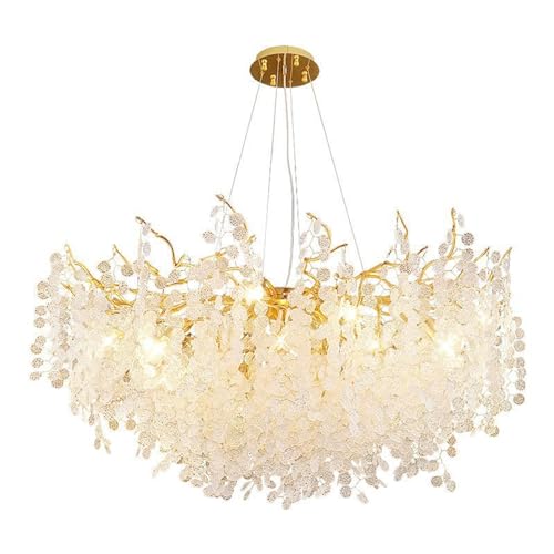 Kronleuchter, Moderner Kristall-Luxus-Gold-Geldbaumzweig-Kronleuchter,Ndelleuchte, Hohe Deckenleuchten Für Esszimmer, Schlafzimmer, Wohnzimmer, Rechteckig 100 Cm, Rund 80 Cm, Hängeleuchte von Generic