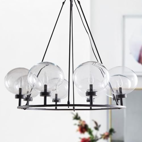 Kronleuchter, Runder Kronleuchter Im Industrie-Glaskugel-Stil Mit 95 cm Durchmesser, Moderne Kücheninselleuchte Aus Metall Mit Klarem Schirm Aus Geblasenem Glas,Malistische Leuchte Für Esszimmer, Küch von Generic