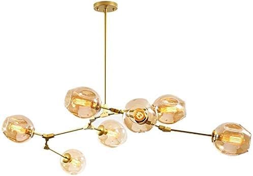 Kronleuchter E27 Nordic Glass Ball Kronleuchter Höhenverstellbar Mattschwarz Sputnik Kronleuchter E26 Metall Hand Blow Branches Pendelleuchte Mid Century Globe Leuchten, Amber, Gold 7-Lights von Generic
