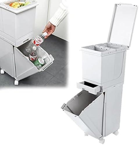 Küche Doppelschicht-sortierung Mülleimer Mit Großer Kapazität Push-typ Mülleimer Mit Riemenscheiben Mit Deckel Trocken- Und Nasstrennung Mülleimer Für Schlafzimmer Badezimmer, White Küche Doppelschicht-sortierung Mülleimer Mit Großer Kapazität Push-typ Mülleimer Mit Riemenscheiben Mit Deckel Trocken- Und Nasstrennung Mülleimer Für Schlafzimmer Badezimmer, White von Generic