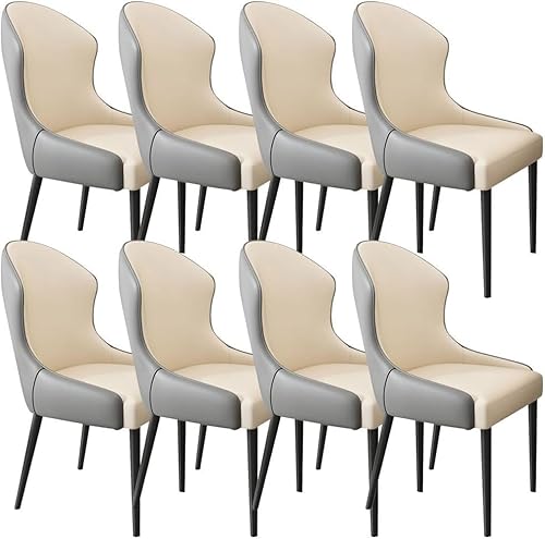 Küche Esszimmerstühle Set Mit 8 Verschleißfesten Katzenklauen Leder Küche Wohnzimmer Lounge Counter Stühle Robuste Kohlenstoffstahl Metallbeine Wohnzimmerstühle, Light Grey+Brown von Generic