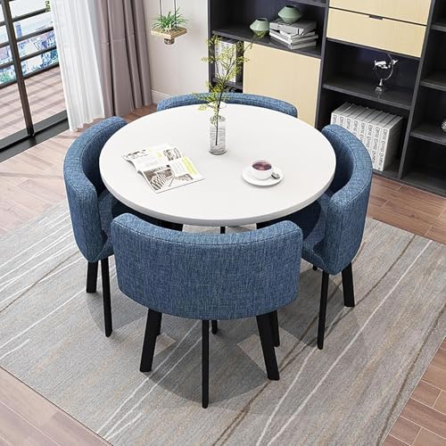 Küche Runder Tisch Ch 4er-Set - Kleines Büro Conferee Room Table Set Mit 4 Ch - Ideal Für Wohnzimmer Und Küchenruhe - Couchtisch Und Stuhl Für Balco Oder Esszimmer, Sea Blue-Fabric von Generic