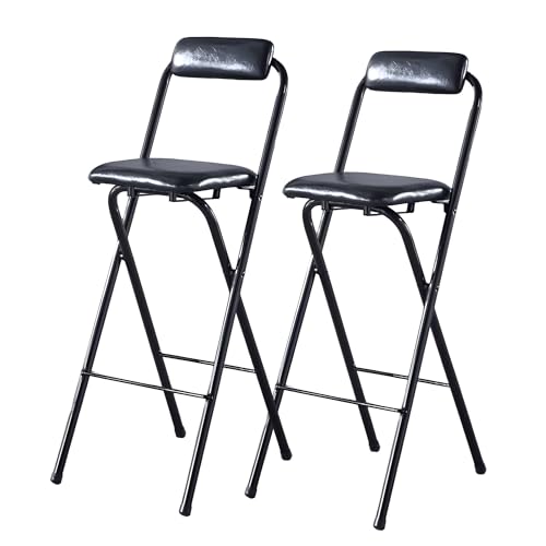 Küche Tresenhocker 2er Set, Barhocker Klappbar Tragbarer, Esszimmerhocker mit Rückenlehne Gepolstert(Black,55cm/22in) von Generic