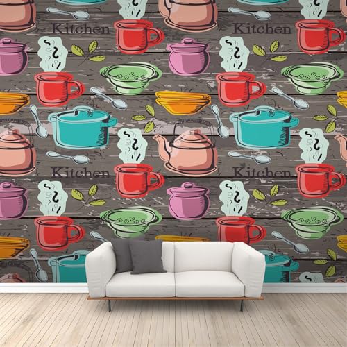 Küchen Tapeten Bunte Küchenutensilien Tapete Mädchenzimmer Geschirr Wandbild Tapete Holzbrett Textur Tapete für Mädchen Schlafzimmer Wohnzimmer Wandbild Poster 280X200cm Küchen Tapeten Bunte Küchenutensilien Tapete Mädchenzimmer Geschirr Wandbild Tapete Holzbrett Textur Tapete für Mädchen Schlafzimmer Wohnzimmer Wandbild Poster 280X200cm von Generic