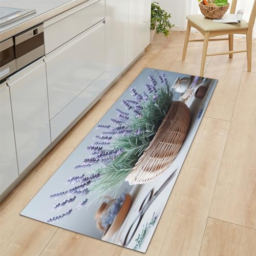 Küchenläufer Blau Küchenmatte 40x120 cm, Korb Lavendel rutschfest Waschbar Küchenteppich Teppich Läufer Küche, Anti-Müdigkeit Teppichläufer, Staubdicht Fußmatte von Generic