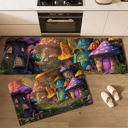 Küchenläufer Küchenmatte 2 Stück 43 * 75cm+43 * 150cm Waschbar rutschfest Wasserdicht Pflegeleicht,Pilzhaus Wald Pflanzen Pattern Anti-Müdigkeit Küchenteppich Teppich Läufer Küchenläufer Küchenmatte 2 Stück 43 * 75cm+43 * 150cm Waschbar rutschfest Wasserdicht Pflegeleicht,Pilzhaus Wald Pflanzen Pattern Anti-Müdigkeit Küchenteppich Teppich Läufer von Generic