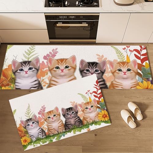 Küchenläufer Küchenmatte 2 Stück Läufer 40 * 60cm+40 * 120cm Waschbar rutschfest Wasserdicht Pflegeleicht,Niedlich Katze Tier Pattern Anti-Müdigkeit Küchenteppich Teppich Küchenläufer Küchenmatte 2 Stück Läufer 40 * 60cm+40 * 120cm Waschbar rutschfest Wasserdicht Pflegeleicht,Niedlich Katze Tier Pattern Anti-Müdigkeit Küchenteppich Teppich von Generic
