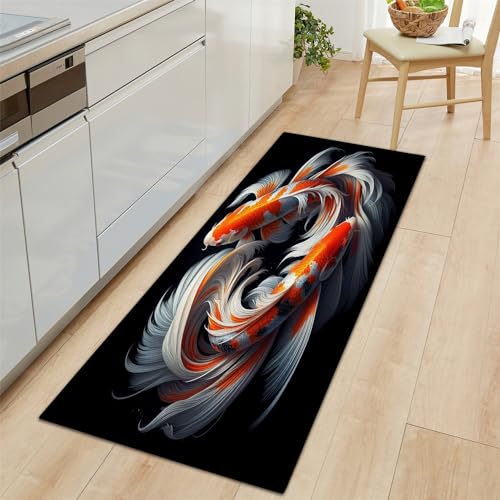 Küchenläufer Schwarz Küchenmatte 60x150 cm, Karpfen-Koi Glück Gehabt rutschfest Waschbar Küchenteppich Teppich Läufer Küche, Anti-Müdigkeit Teppichläufer, Staubdicht Fußmatte Küchenläufer Schwarz Küchenmatte 60x150 cm, Karpfen-Koi Glück Gehabt rutschfest Waschbar Küchenteppich Teppich Läufer Küche, Anti-Müdigkeit Teppichläufer, Staubdicht Fußmatte von Generic