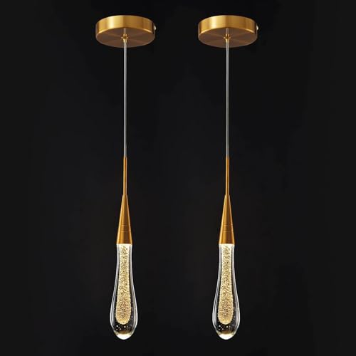 Küchenleuchten Decke Dimmbar Led Moderne Gold Pendelleuchte Mini Teardrop Kristall Pendelleuchte Für Kücheninsel Schlafzimmer Flur Eingang, Gold 2-Pack Küchenleuchten Decke Dimmbar Led Moderne Gold Pendelleuchte Mini Teardrop Kristall Pendelleuchte Für Kücheninsel Schlafzimmer Flur Eingang, Gold 2-Pack von Generic