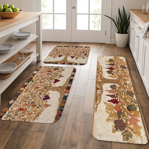Küchenmatten für Boden, rustikale Naturblätter, gepolstert, bequem, waschbar, rutschfest, Dekor-Teppiche für Küchenspüle, Esszimmer, 3 Stück Küchenmatten für Boden, rustikale Naturblätter, gepolstert, bequem, waschbar, rutschfest, Dekor-Teppiche für Küchenspüle, Esszimmer, 3 Stück von Generic