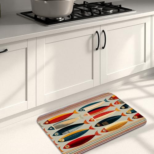 Küchenmatten im Vintage-Stil für den Boden, bunte Retro-Meeresfrüchte, rutschfest, gepolstert, Komfort-Teppich für Küche, Waschbecken, Waschküche, Badezimmer, 50,8 x 78,9 cm Küchenmatten im Vintage-Stil für den Boden, bunte Retro-Meeresfrüchte, rutschfest, gepolstert, Komfort-Teppich für Küche, Waschbecken, Waschküche, Badezimmer, 50,8 x 78,9 cm von Generic