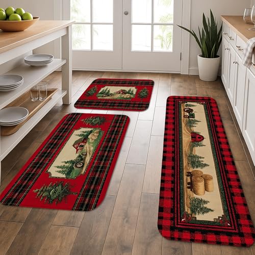 Küchenmatten mit Bauernhof-Motiv, rustikaler Traktor und Scheunen-Druck, gepolstert, bequem, waschbar, rutschfest, Dekor-Teppiche für Küchenspülen, 3 Stück Küchenmatten mit Bauernhof-Motiv, rustikaler Traktor und Scheunen-Druck, gepolstert, bequem, waschbar, rutschfest, Dekor-Teppiche für Küchenspülen, 3 Stück von Generic