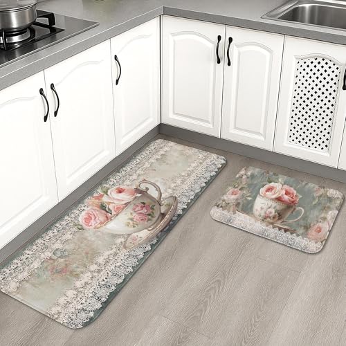 Küchenmatten mit Blumenmuster, Vintage-Rosenmuster, weich gepolstert, rutschfest, waschbar, Dekor-Teppiche für Küchenspülen und Badezimmer, 40,6 x 61 cm Küchenmatten mit Blumenmuster, Vintage-Rosenmuster, weich gepolstert, rutschfest, waschbar, Dekor-Teppiche für Küchenspülen und Badezimmer, 40,6 x 61 cm von Generic