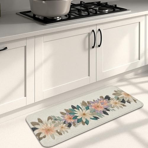 Küchenmatten mit Blumenmuster für Boden, bunte Blüten, Vintage-Stil, gepolstert, bequem, rutschfest, Dekor-Teppich für Küche, Waschbecken, Waschküche, Badezimmer, 40,6 x 129,9 cm Küchenmatten mit Blumenmuster für Boden, bunte Blüten, Vintage-Stil, gepolstert, bequem, rutschfest, Dekor-Teppich für Küche, Waschbecken, Waschküche, Badezimmer, 40,6 x 129,9 cm von Generic