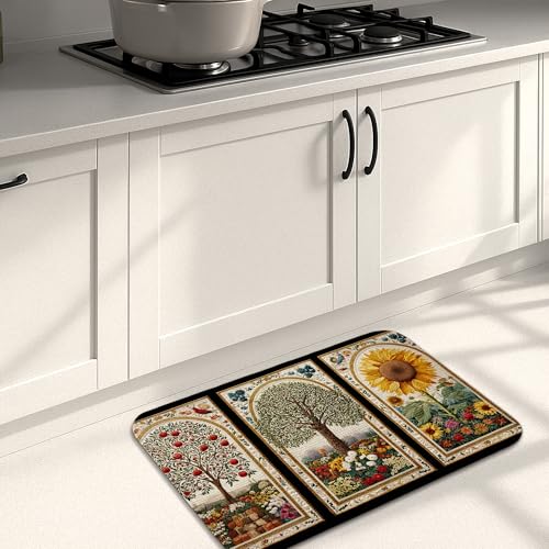 Küchenmatten mit Blumenmuster für Boden, bunter Baum und Blume, Vintage, gepolstert, bequem, waschbar, rutschfest, Dekor-Teppich für Küche, Waschbecken, Waschküche, Badezimmer, 40,6 x 61 cm Küchenmatten mit Blumenmuster für Boden, bunter Baum und Blume, Vintage, gepolstert, bequem, waschbar, rutschfest, Dekor-Teppich für Küche, Waschbecken, Waschküche, Badezimmer, 40,6 x 61 cm von Generic