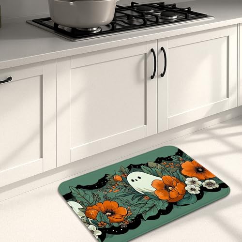 Küchenmatten mit Geisterblumen-Motiv, orangefarbene Blumen, Vintage, botanisch, weich, gepolstert, bequem, waschbar, rutschfest, Dekor-Teppiche für Küchenspüle, Waschküche, Badezimmer, 50,8 x 78,9 cm Küchenmatten mit Geisterblumen-Motiv, orangefarbene Blumen, Vintage, botanisch, weich, gepolstert, bequem, waschbar, rutschfest, Dekor-Teppiche für Küchenspüle, Waschküche, Badezimmer, 50,8 x 78,9 cm von Generic