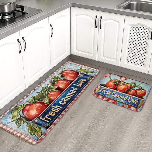 Küchenmatten mit Tomaten-Motiv, Vintage-Stil, weiche Matten, gepolstert, bequem, waschbar, rutschfest, Dekor-Teppiche für Küchenspüle, Esszimmer, 2 Stück Küchenmatten mit Tomaten-Motiv, Vintage-Stil, weiche Matten, gepolstert, bequem, waschbar, rutschfest, Dekor-Teppiche für Küchenspüle, Esszimmer, 2 Stück von Generic