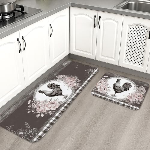 Küchenmatten mit Vintage-Blumenmuster, weich, gepolstert, rutschfest, waschbar, Teppiche für Küchenspüle, Waschküche, Badezimmer, 2 Stück Küchenmatten mit Vintage-Blumenmuster, weich, gepolstert, rutschfest, waschbar, Teppiche für Küchenspüle, Waschküche, Badezimmer, 2 Stück von Generic