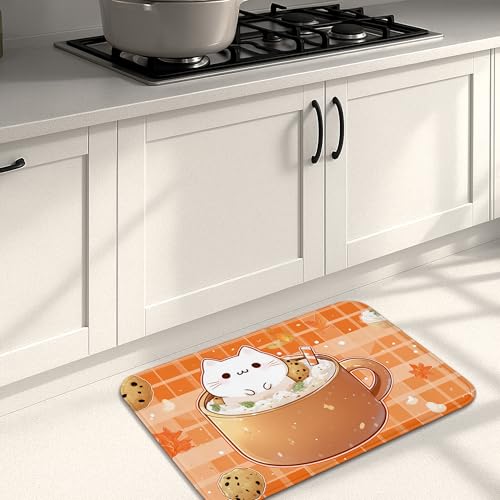 Küchenmatten mit niedlichem Katzenmotiv, fantasievolles orangefarbenes Design, weiche Matten, gepolstert, bequem, waschbar, rutschfest, Dekor-Teppiche für Küchenspüle, Waschküche, Badezimmer, 50,8 x Küchenmatten mit niedlichem Katzenmotiv, fantasievolles orangefarbenes Design, weiche Matten, gepolstert, bequem, waschbar, rutschfest, Dekor-Teppiche für Küchenspüle, Waschküche, Badezimmer, 50,8 x von Generic