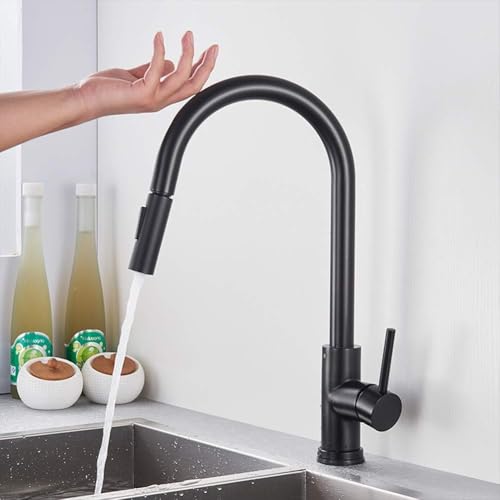 Küchenmischbatterie, Smart Touch Control Sensor Küchenarmatur Mit Herunterziehbarem Doppelfunktionssprüher, 360 ° Drehbar 304 Edelstahl Schwarze Küchenspüle-mischbatterie, Kalt, C von Generic